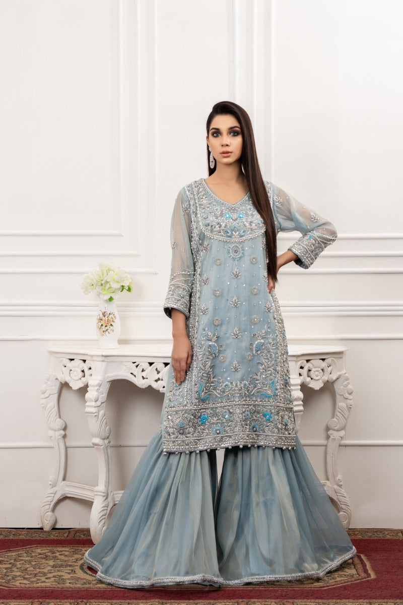 ice blue nikkah dress Nikah – Asma and Shumaila Lehenga