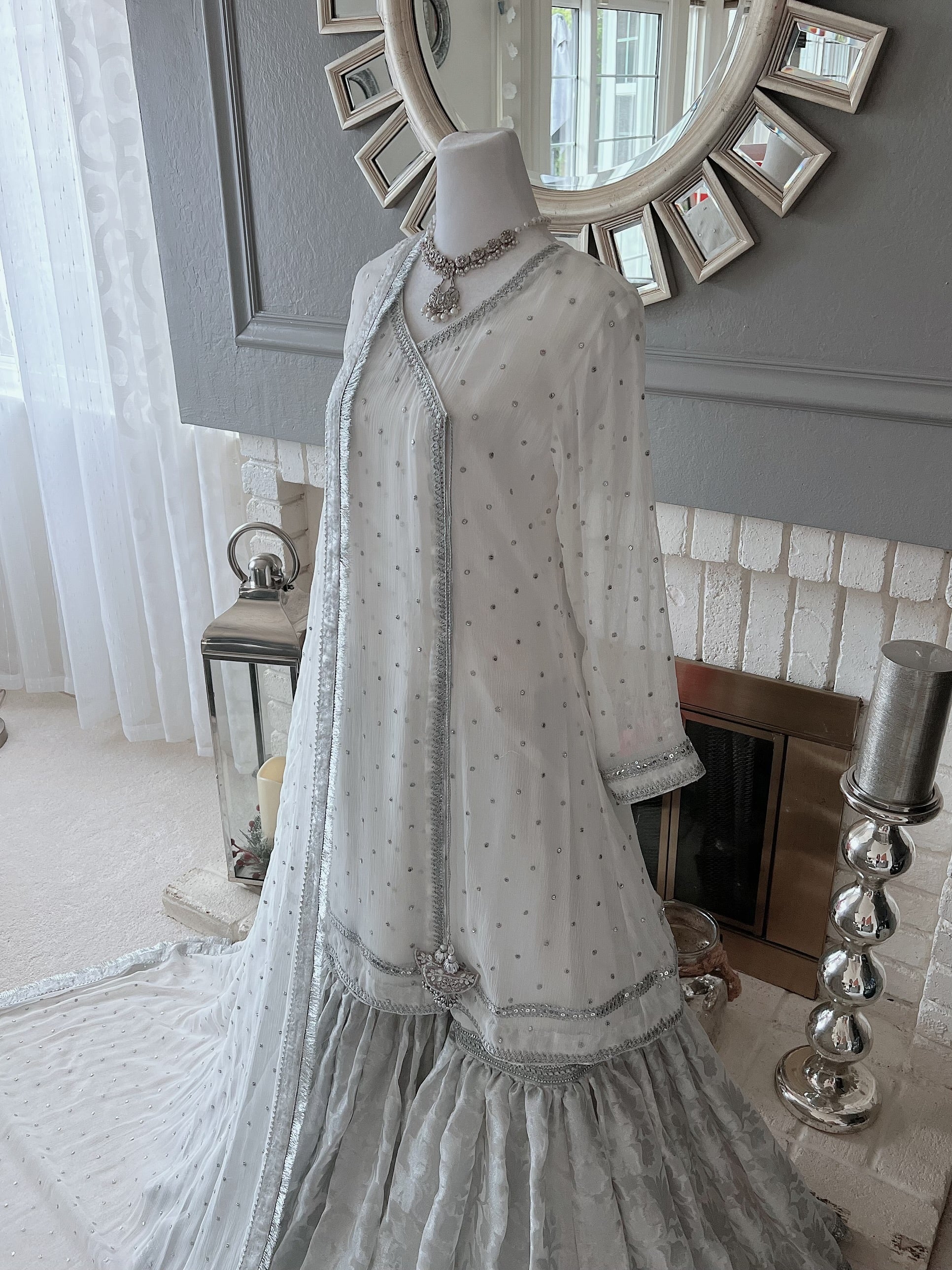 white and silver pakistani dress Buy Pakistani Party Dresses-Pakistani White Dress With Silver Work Online
