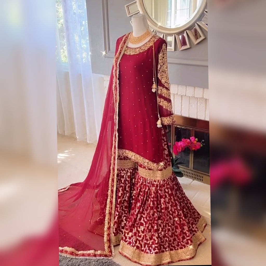 Red Nikkah Gharara