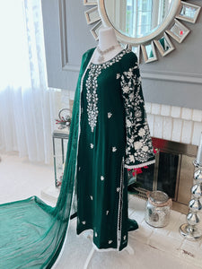 Green chiffon with thread work