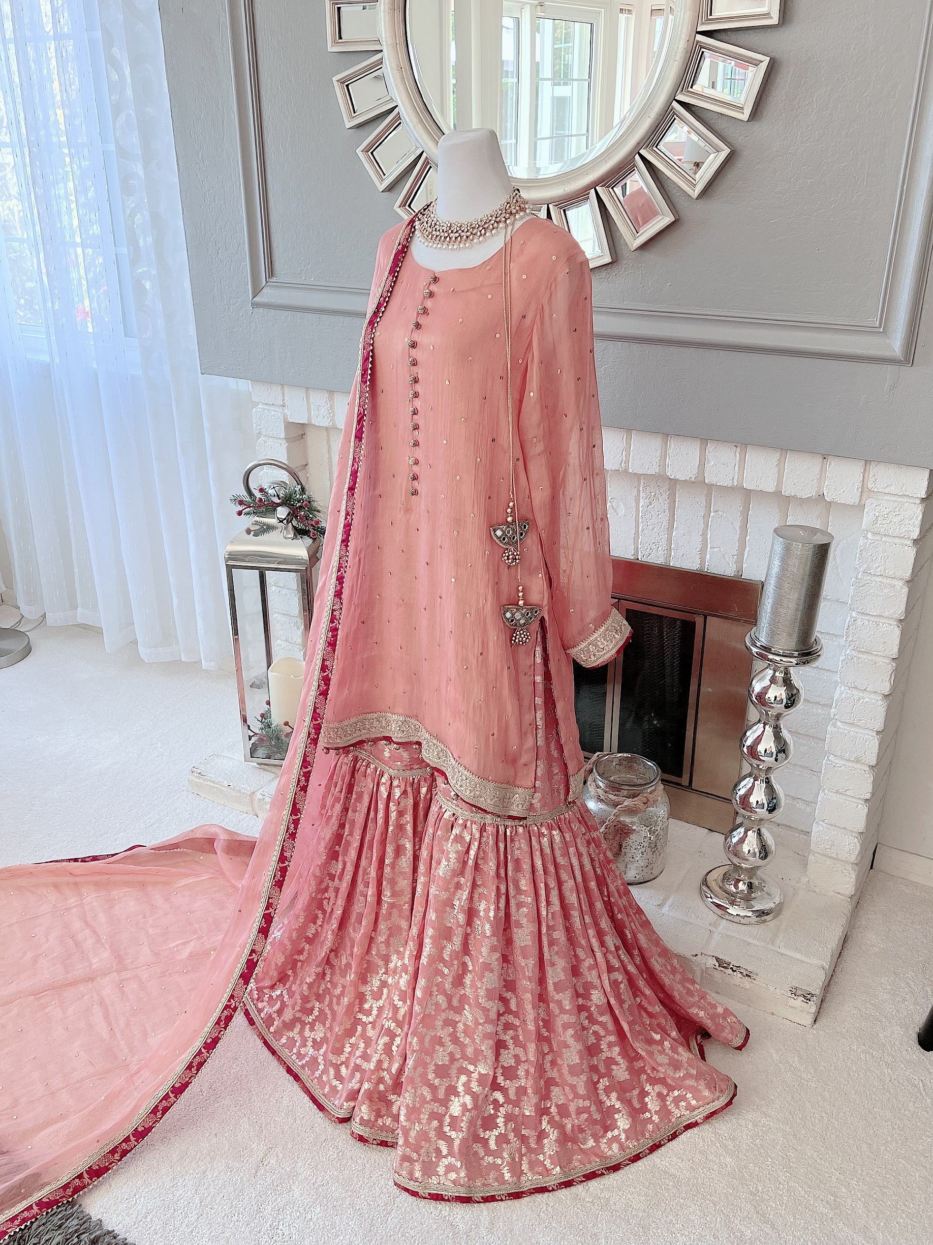 pink gharara dress Buy Pink And Orange Embroidered Gharara Suit Online