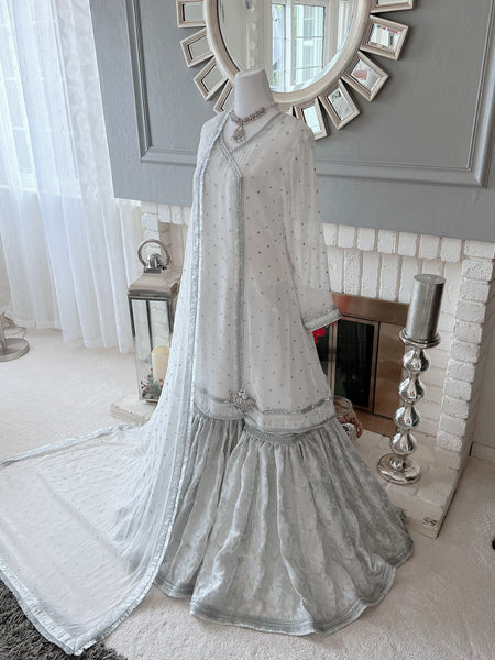 white and silver nikkah dress Nikkah bride outfit
