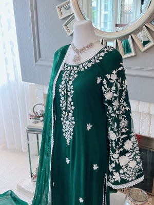 Green chiffon with thread work