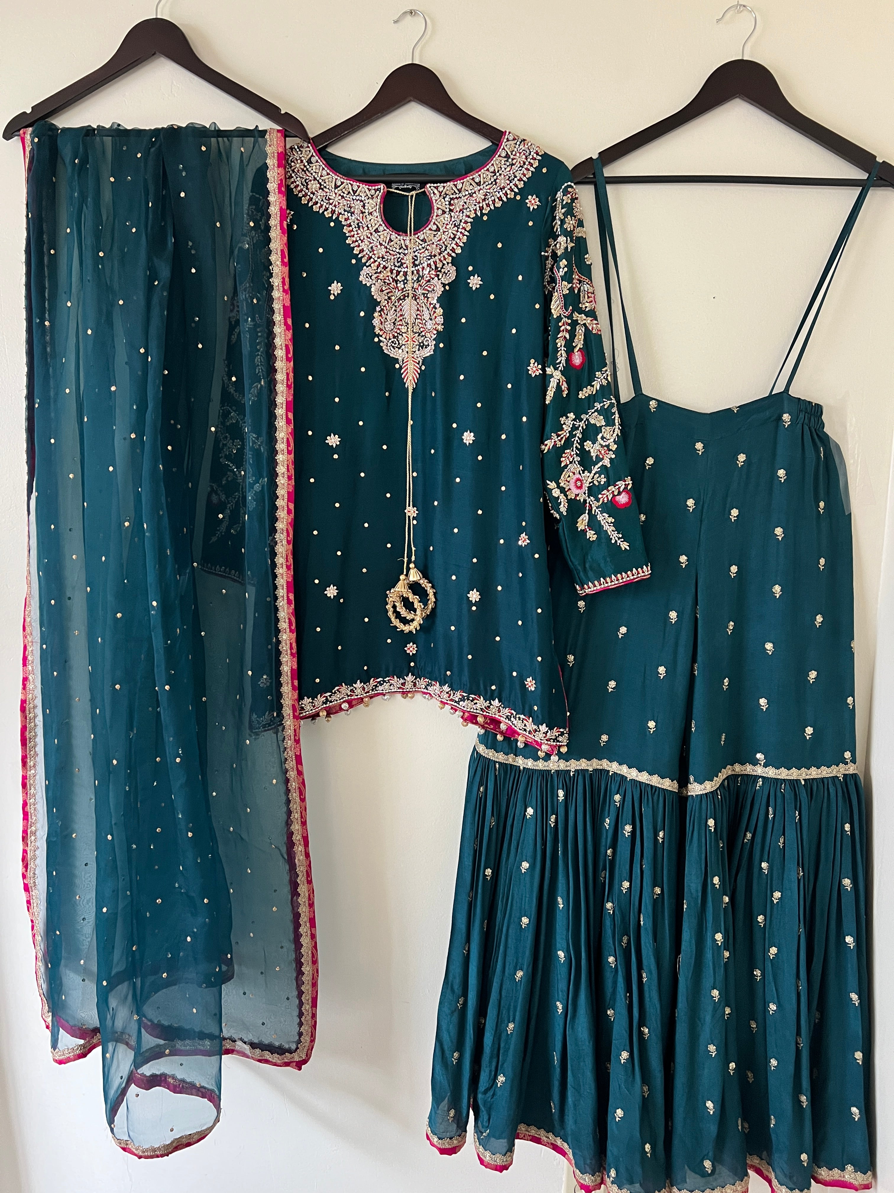 silk gharara dress Sikara Mirror & Zardozi Silk Gharara Set