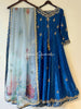 blue kalidaar with Hand painted dupatta