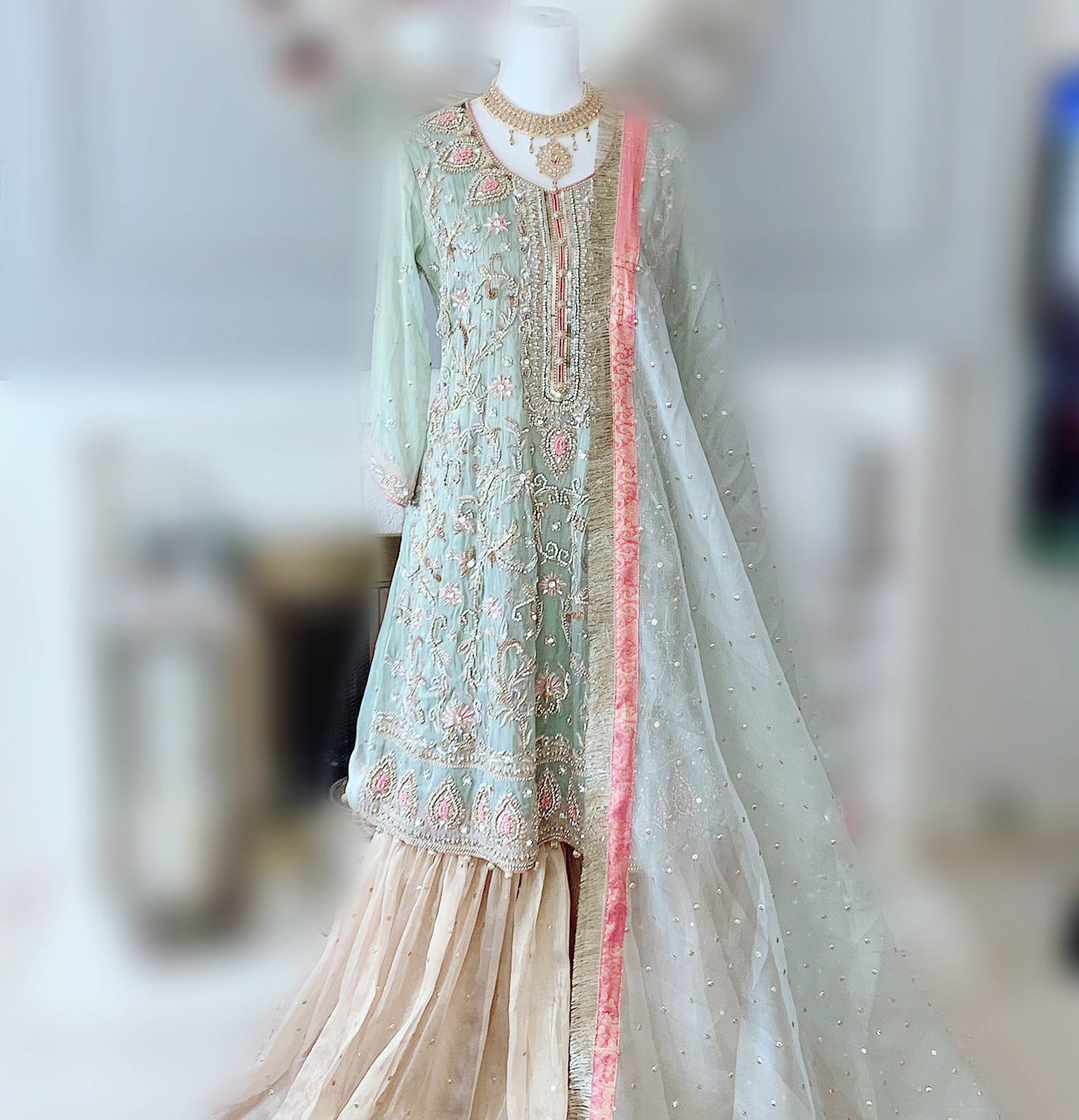 Mint Green Nikkah Gharara Asma and Shumaila Mint Green Nikkah Gharara Asma and Shumaila