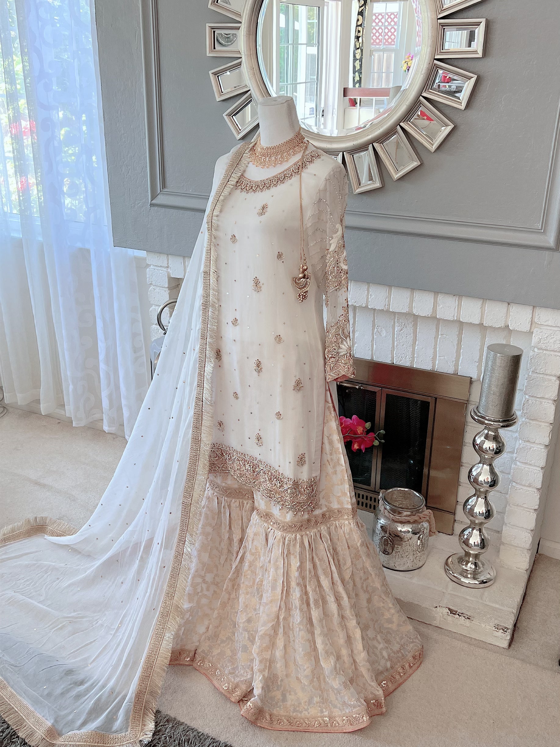 White and gold nikkah 2025 dress