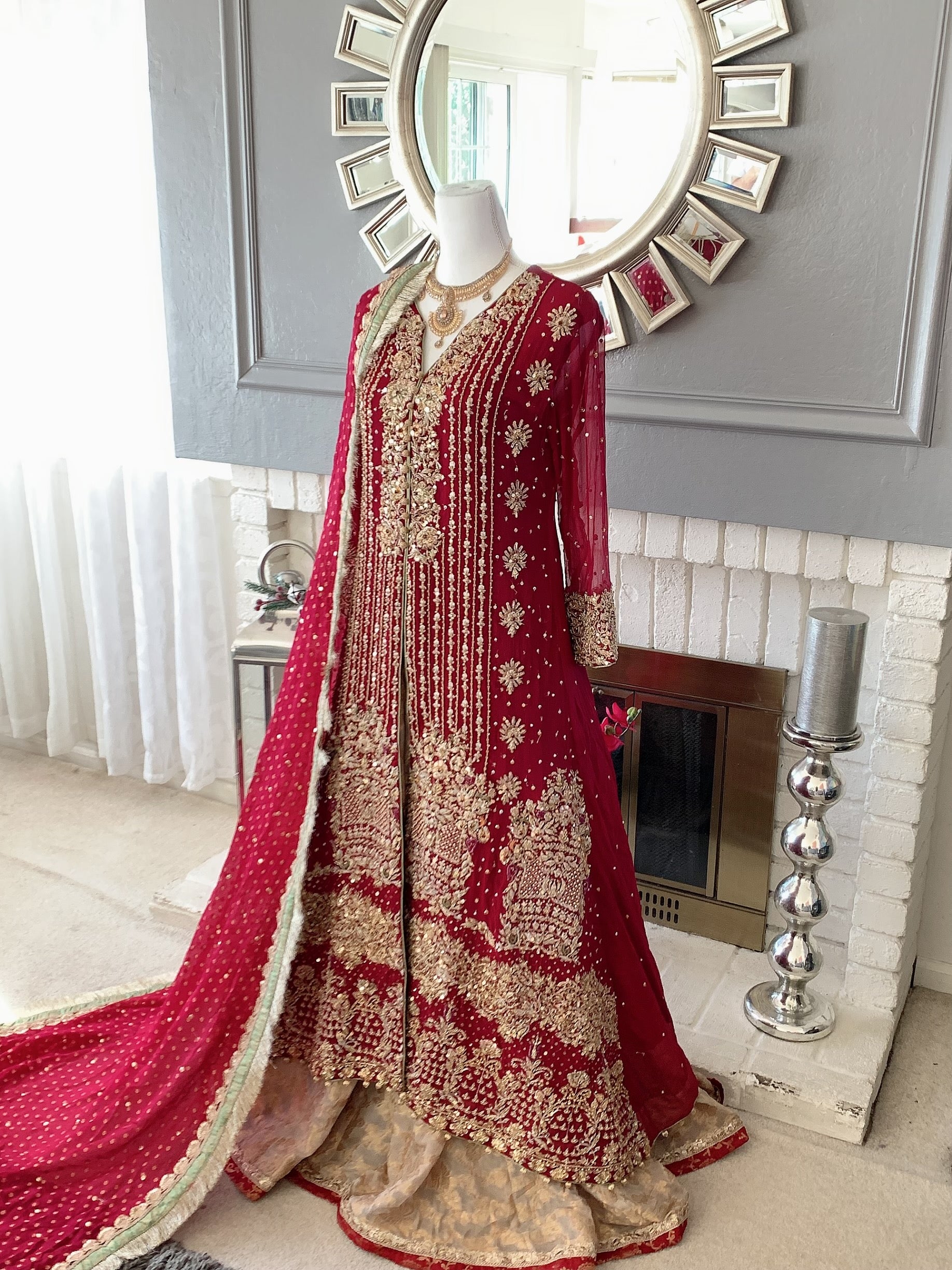 Pakistani Red Dulhan Lehenga Gown Bridal Attire #BN1064 | Red bridal dress, Pakistani  bridal dresses, Pakistani bridal lehenga