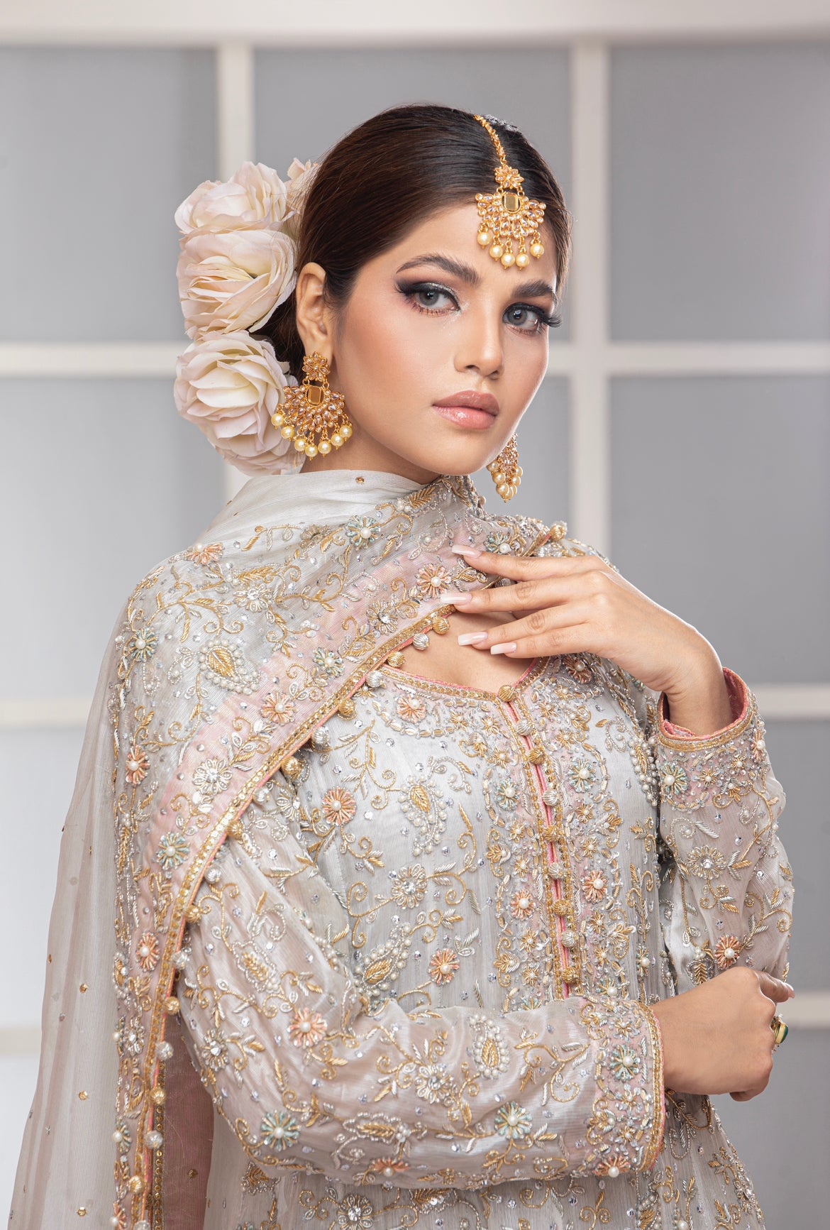 silver pakistani dress Traditional Pakistani Silver Bridal Lehenga Dress for Bride BridalLehenga
