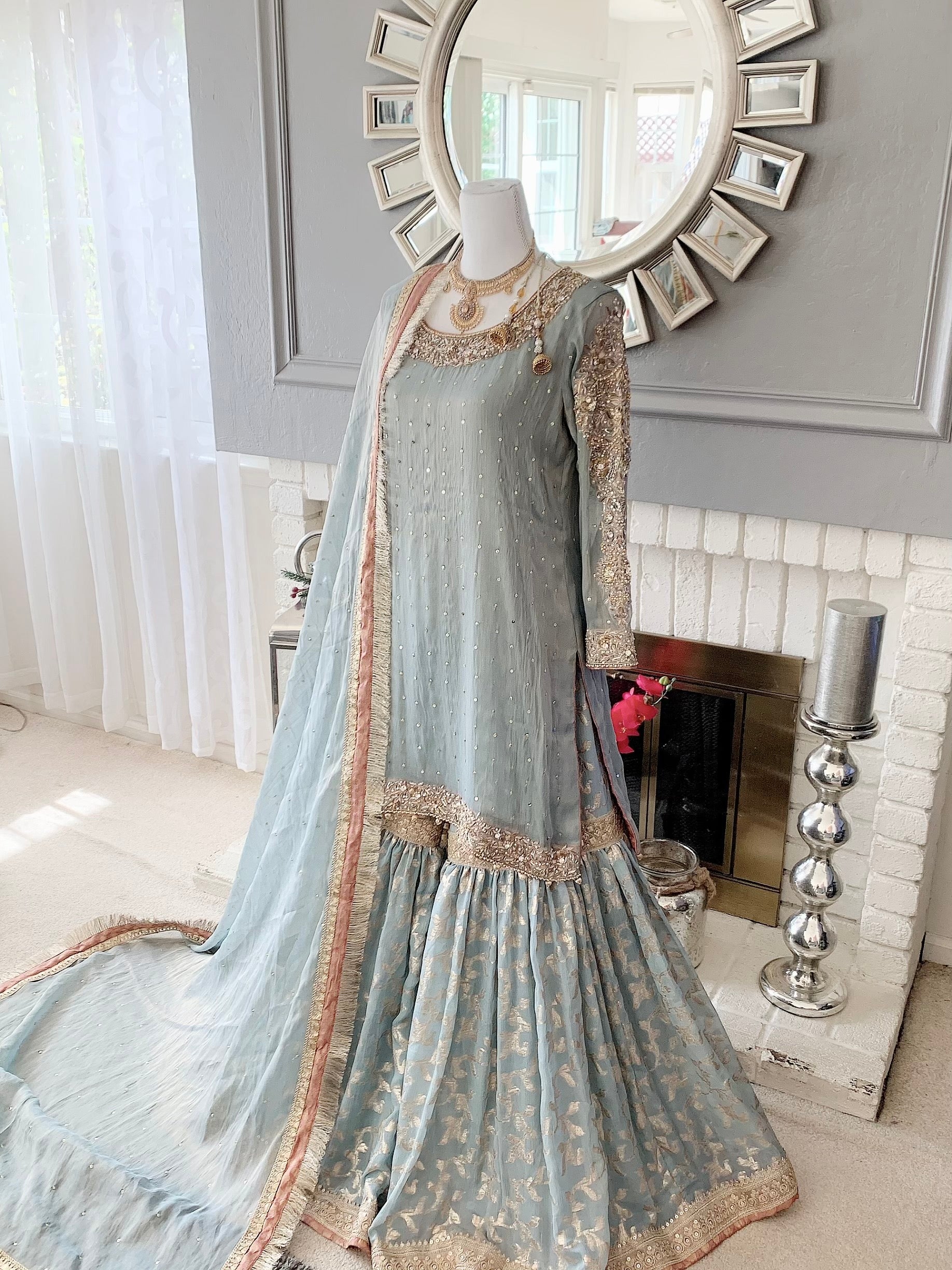 Ice blue Nikkah Gharara – Asma and Shumaila